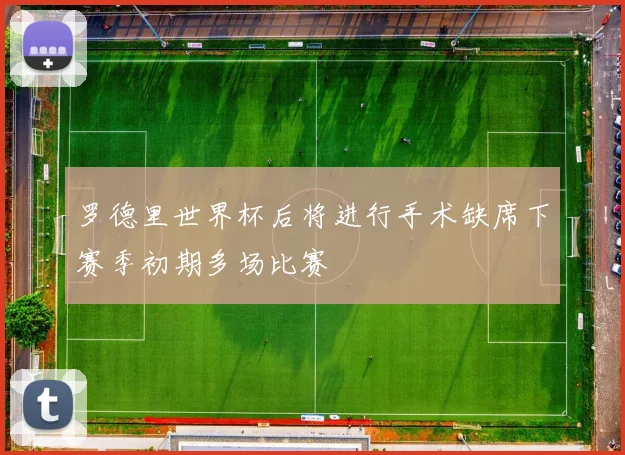 罗德里世界杯后将进行手术缺席下赛季初期多场比赛